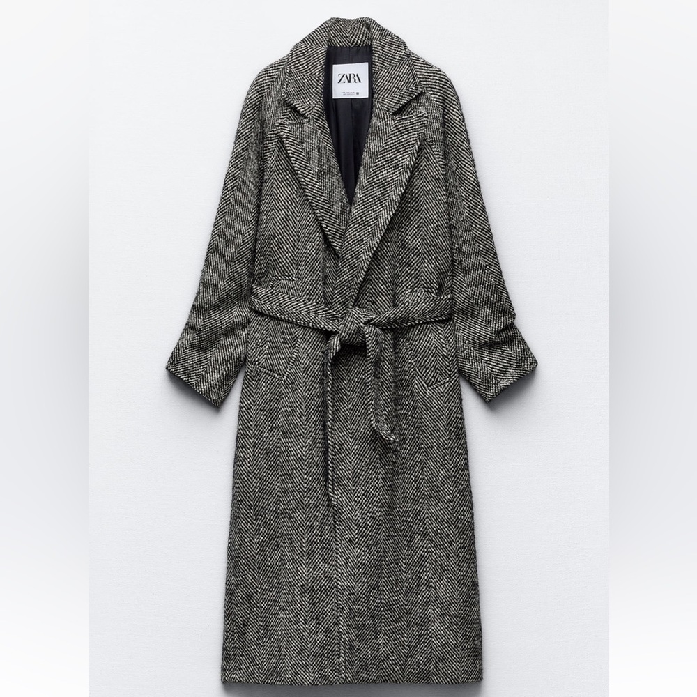 Zara belted herringbone coat NWT